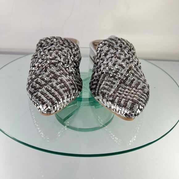 Sam Edelman Clara Flat Woven Mules Metallic Silver Slip On leather - Picture 3 of 8